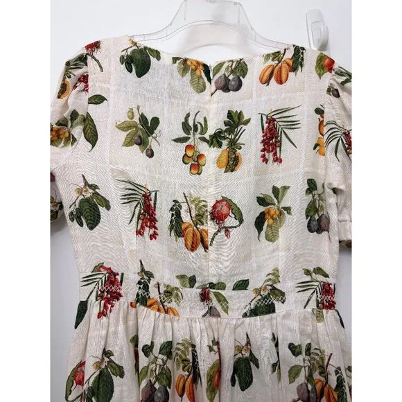 Agua Bendita Pomelo Frutas Mini Dress Linen White Fruit Floral Print XL - Picture 9 of 16